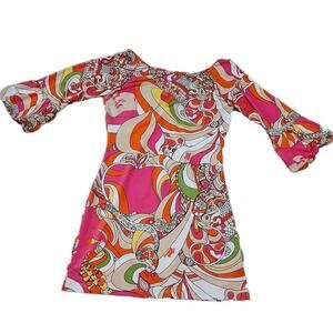 Apple Bottoms Women’s Dress Size S Psychedelic Swirl Pink Orange Bell Sleeve Y2K